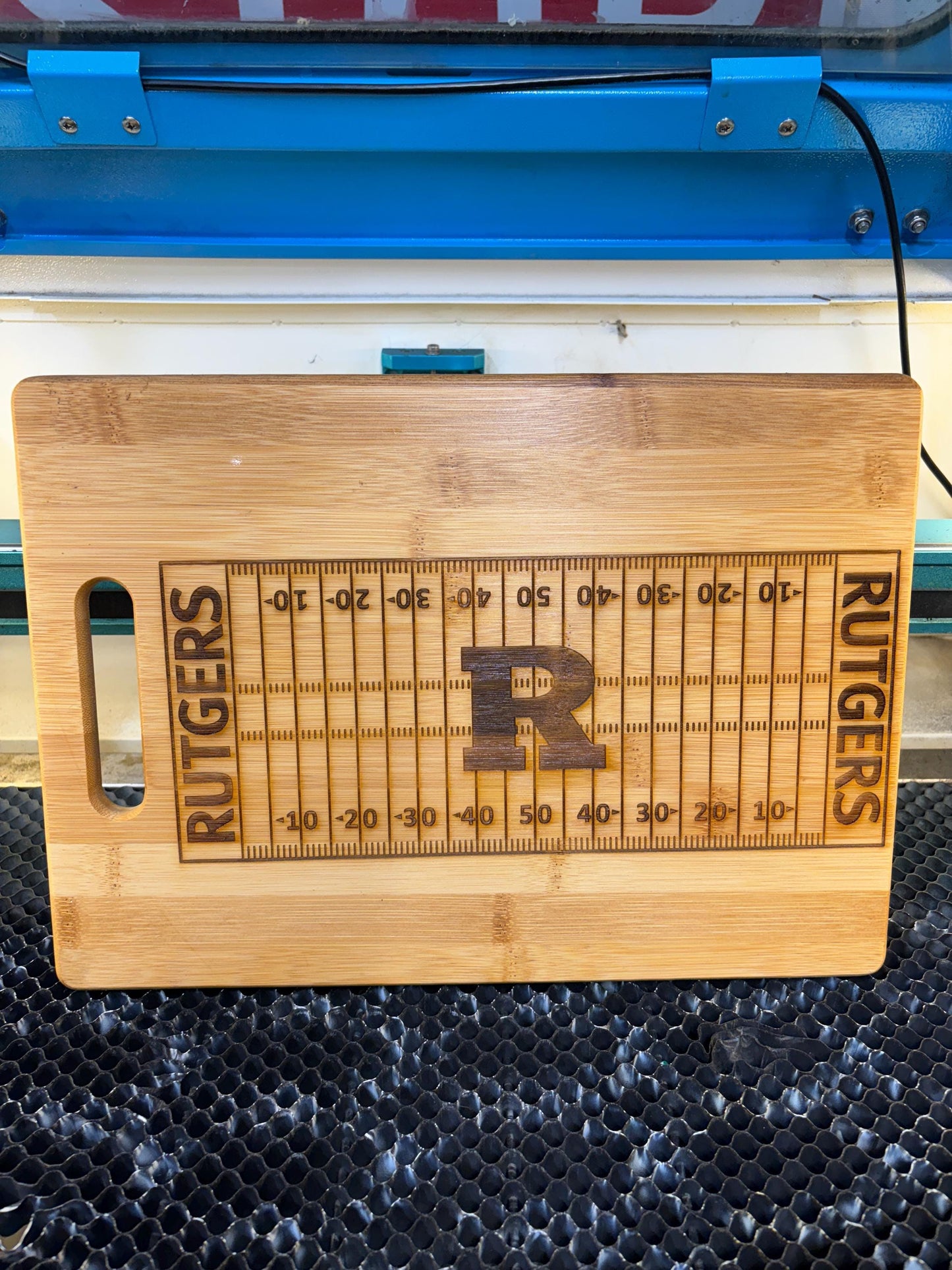 Rutgers University Bamboo Cutting Board: Laser Engraved Charcuterie Board (13x9)
