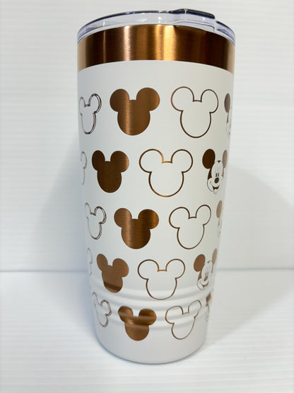 Castle and Character Mouse 20 oz Cup Rose Gold Tumbler with Handle, Disney Character Mouse 20 oz Cup Rose Gold Tumbler