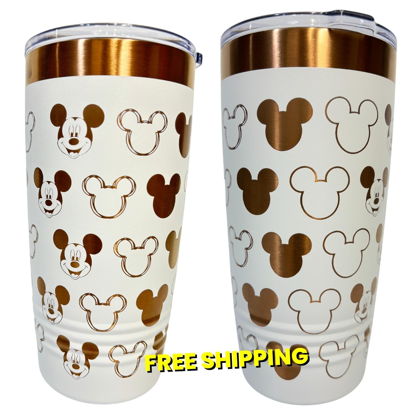 Castle and Character Mouse 20 oz Cup Rose Gold Tumbler with Handle, Disney Character Mouse 20 oz Cup Rose Gold Tumbler