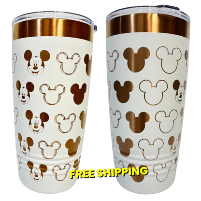 Castle and Character Mouse 20 oz Cup Rose Gold Tumbler with Handle, Disney Character Mouse 20 oz Cup Rose Gold Tumbler