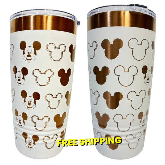 Castle and Character Mouse 20 oz Cup Rose Gold Tumbler with Handle, Disney Character Mouse 20 oz Cup Rose Gold Tumbler