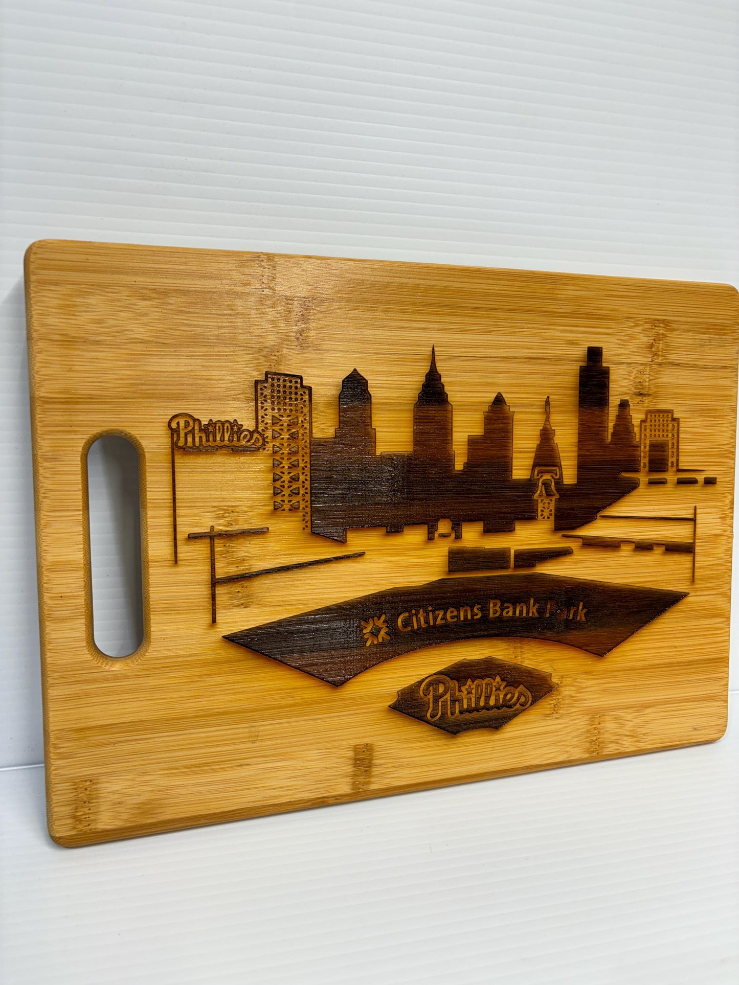 Philadelphia Phillies Bamboo Cutting Board: Laser Engraved Charcuterie Board (13x9)