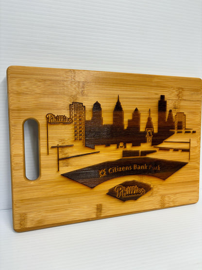 Philadelphia Phillies Bamboo Cutting Board: Laser Engraved Charcuterie Board (13x9)