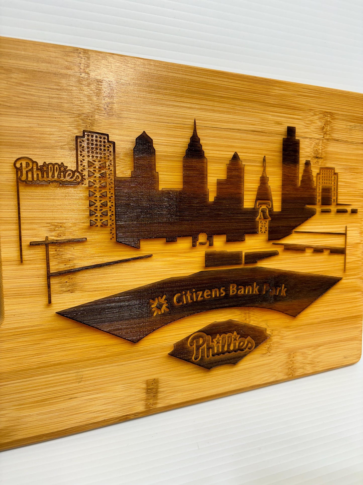 Philadelphia Phillies Bamboo Cutting Board: Laser Engraved Charcuterie Board (13x9)