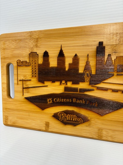 Philadelphia Phillies Bamboo Cutting Board: Laser Engraved Charcuterie Board (13x9)