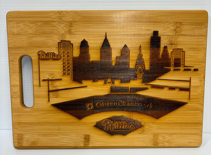 Philadelphia Phillies Bamboo Cutting Board: Laser Engraved Charcuterie Board (13x9)