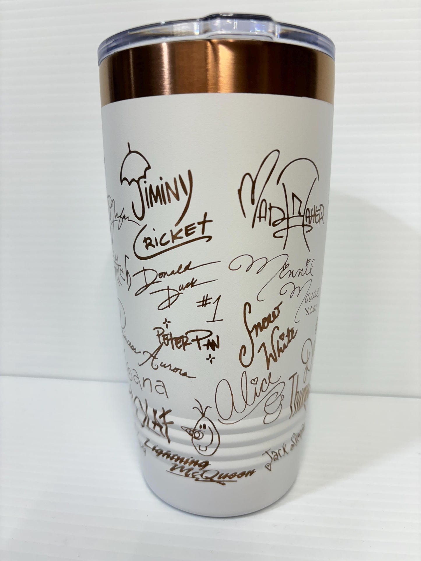 Castle and Characters Signature 20 oz Rose Gold Cup Tumbler with Handle, Disney Characters 20 oz Cup Tumbler, Laser Engrave Signature Cup