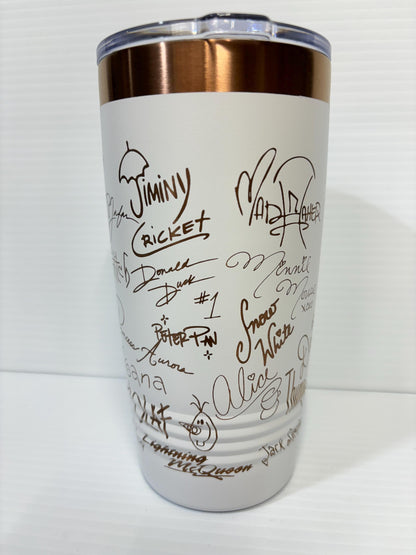 Castle and Characters Signature 20 oz Rose Gold Cup Tumbler with Handle, Disney Characters 20 oz Cup Tumbler, Laser Engrave Signature Cup