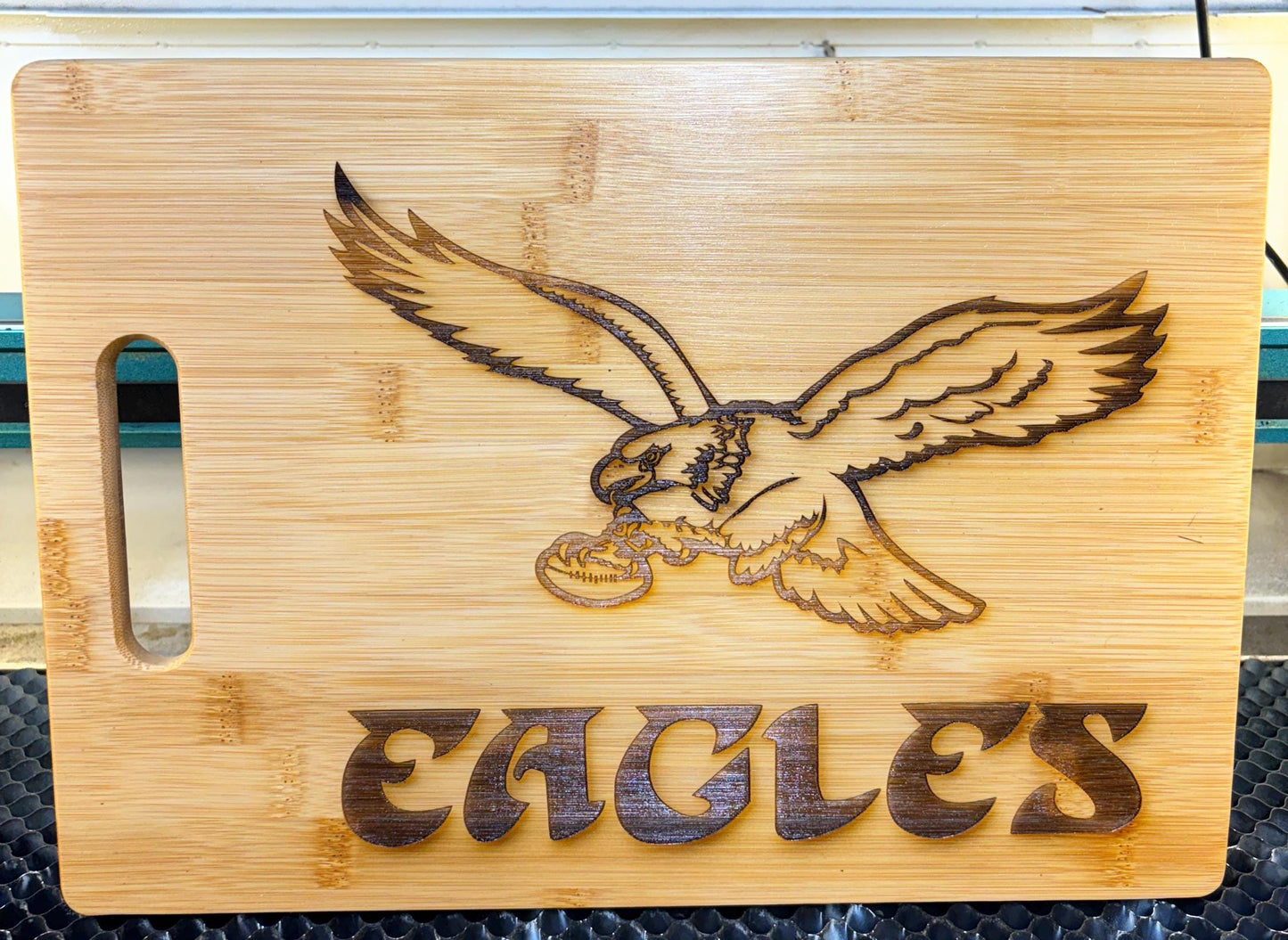 Philadelphia Eagles Bamboo Cutting Board: Laser Engraved Charcuterie Board