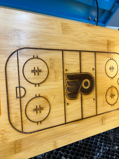 Philadelphia Flyers Bamboo Cutting Board: Laser Engraved Charcuterie Board (13x9)