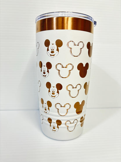 Castle and Character Mouse 20 oz Cup Rose Gold Tumbler with Handle, Disney Character Mouse 20 oz Cup Rose Gold Tumbler