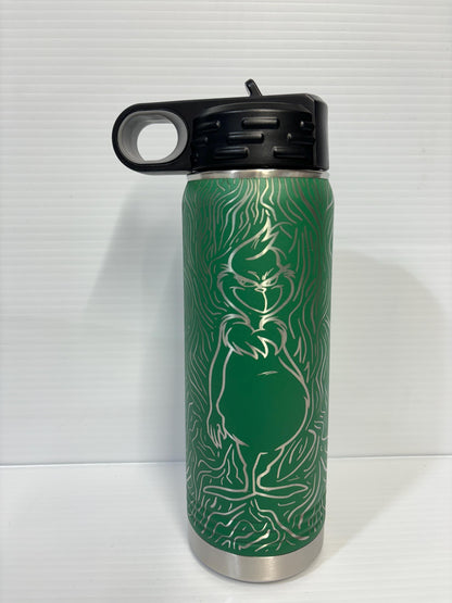 Merry Grinchmas Full Wrap engraved on 20oz Green Tumbler & Water Bottle Christmas, Grinchmas, Fun Cups.