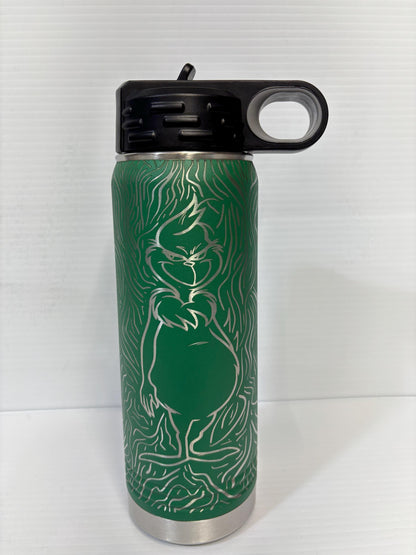 Merry Grinchmas Full Wrap engraved on 20oz Green Tumbler & Water Bottle Christmas, Grinchmas, Fun Cups.