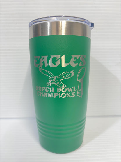Super Bowl 59 Philadelphia Eagles Champions 20 oz Tumbler Kelly Green (Single Sided)