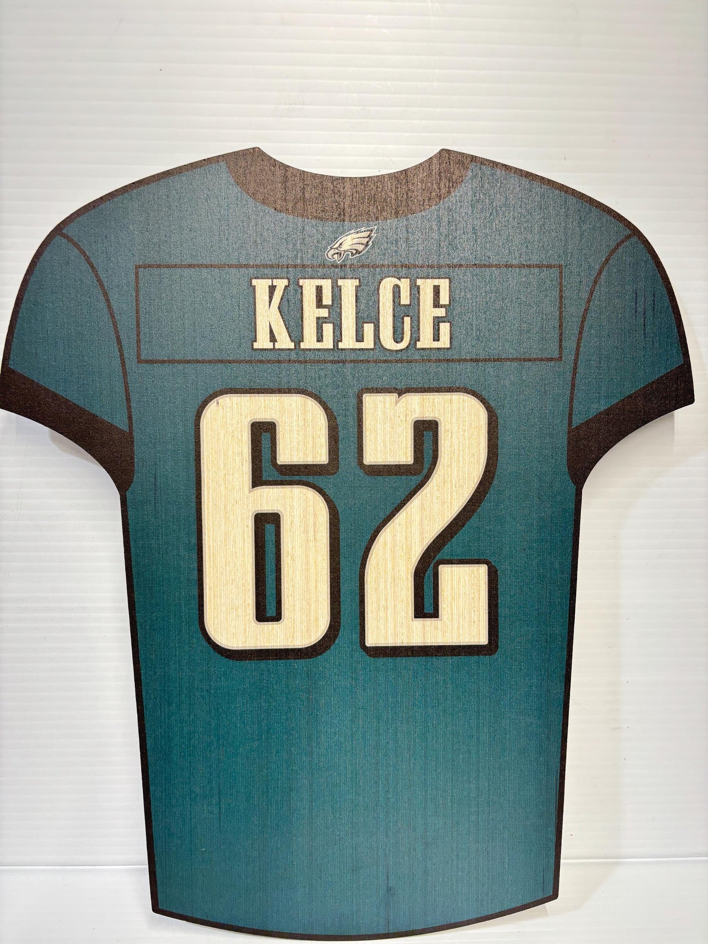 Eagles Super Bowl Win Wood Jersey Print: Kelce & Barkley