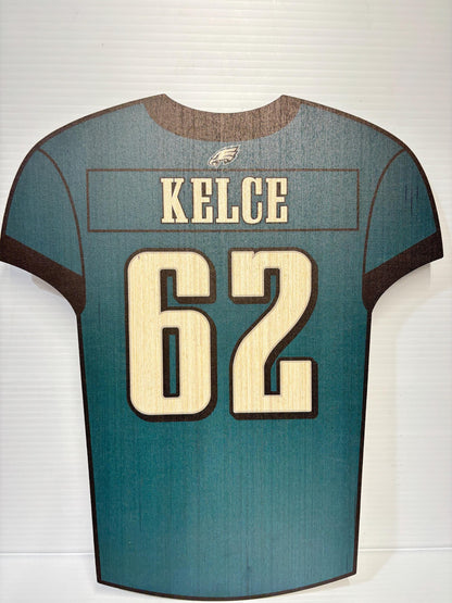 Eagles Super Bowl Win Wood Jersey Print: Kelce & Barkley