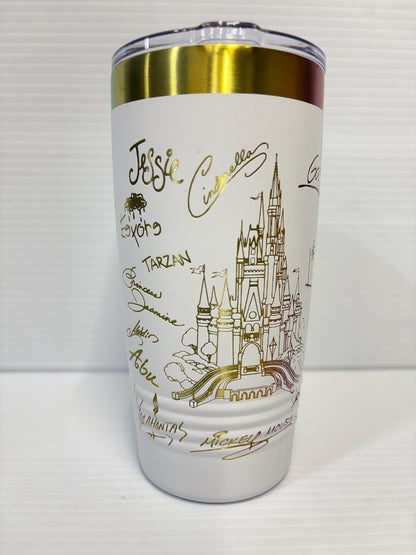 Castle and Characters Signature 20 oz Cup Tumbler with Handle, Disney Characters 20 oz Cup Tumbler, Laser Engrave Signature Cup