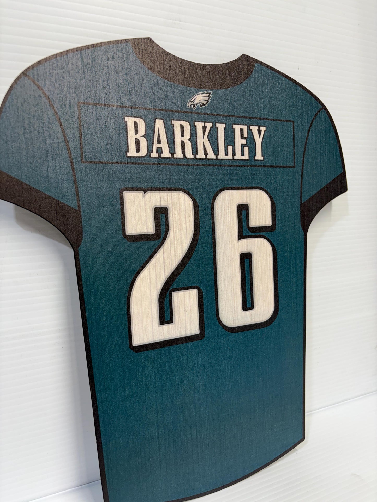 Eagles Super Bowl Win Wood Jersey Print: Kelce & Barkley