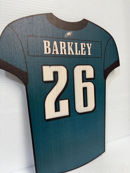 Eagles Super Bowl Win Wood Jersey Print: Kelce & Barkley