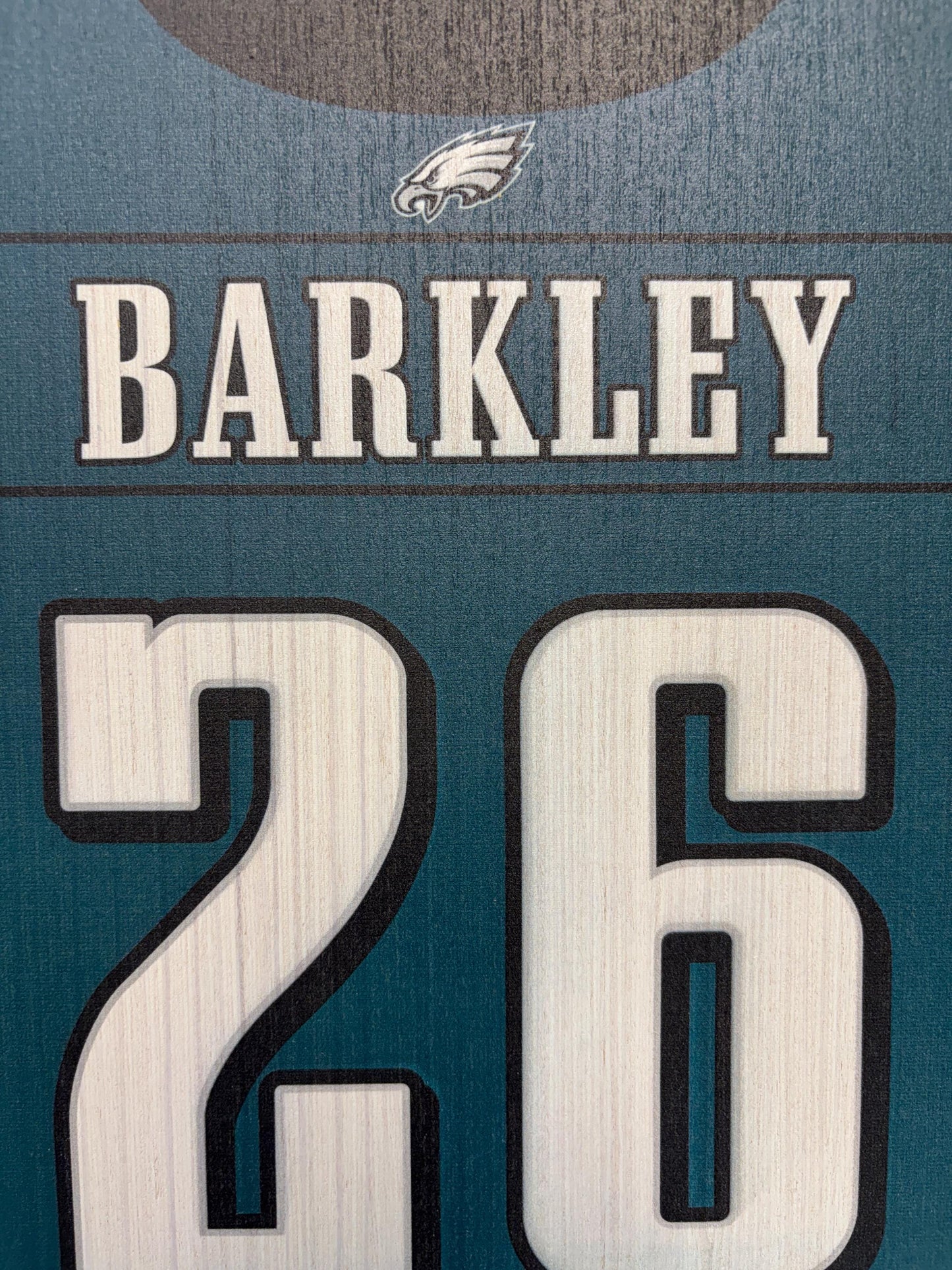 Eagles Super Bowl Win Wood Jersey Print: Kelce & Barkley