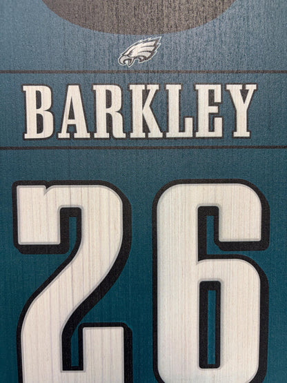 Eagles Super Bowl Win Wood Jersey Print: Kelce & Barkley