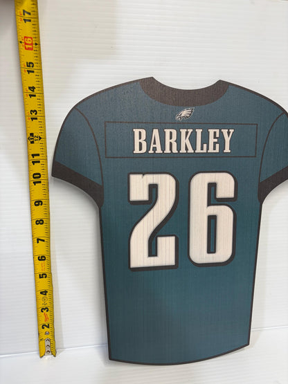 Eagles Super Bowl Win Wood Jersey Print: Kelce & Barkley