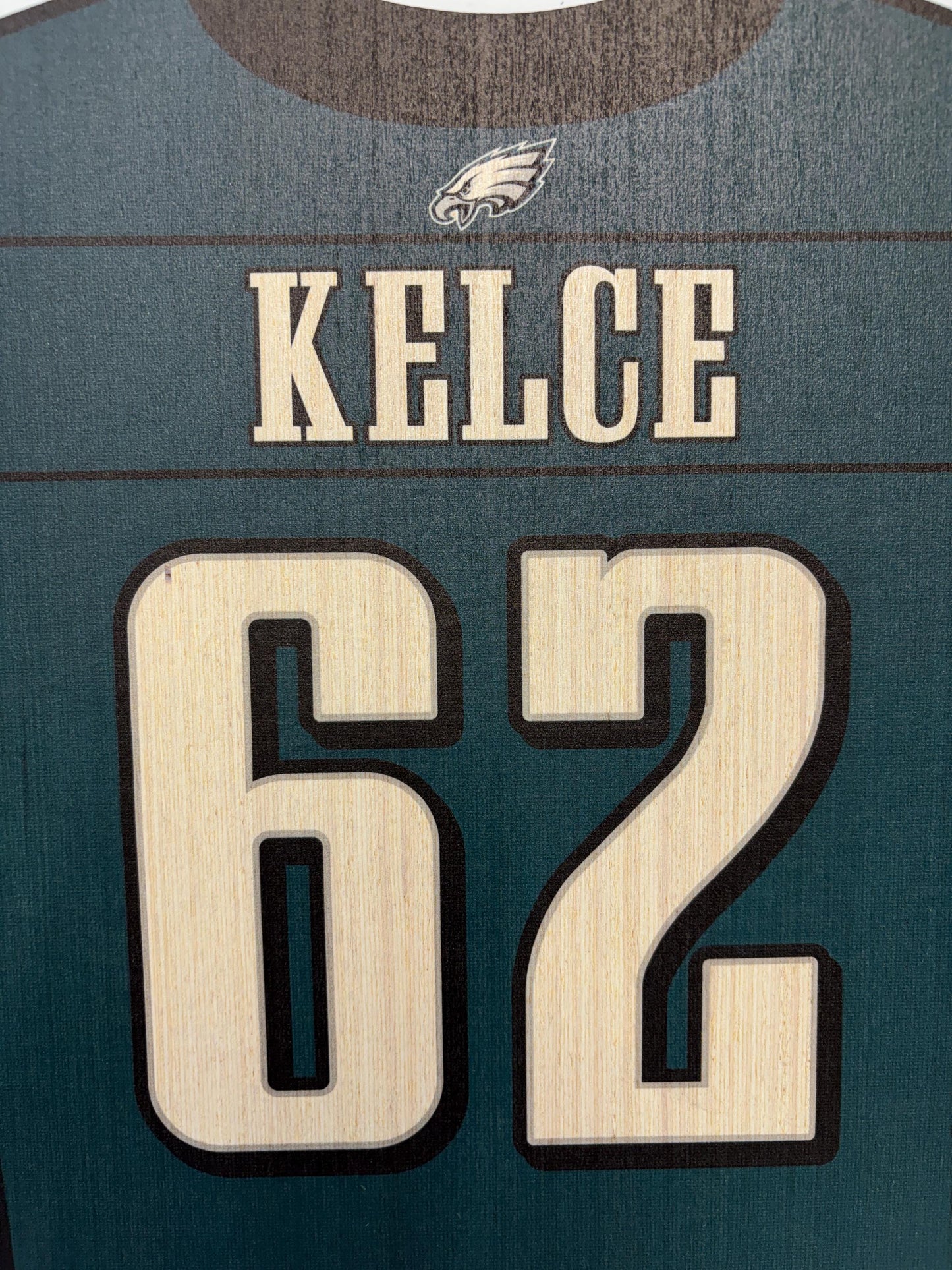Eagles Super Bowl Win Wood Jersey Print: Kelce & Barkley