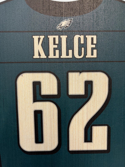 Eagles Super Bowl Win Wood Jersey Print: Kelce & Barkley