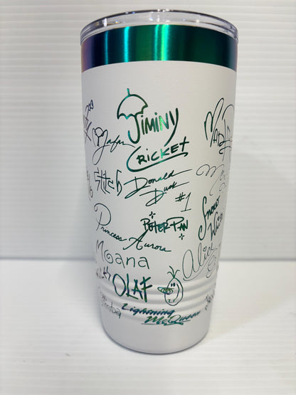 Castle and Characters Signature 20 oz Cup Tumbler with Handle, Disney Characters 20 oz Cup Tumbler, Laser Engrave Signature Cup