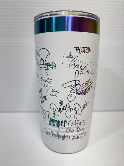 Castle and Characters Signature 20 oz Cup Tumbler with Handle, Disney Characters 20 oz Cup Tumbler, Laser Engrave Signature Cup