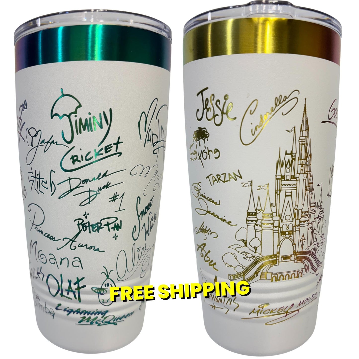 Castle and Characters Signature 20 oz Cup Tumbler with Handle, Disney Characters 20 oz Cup Tumbler, Laser Engrave Signature Cup