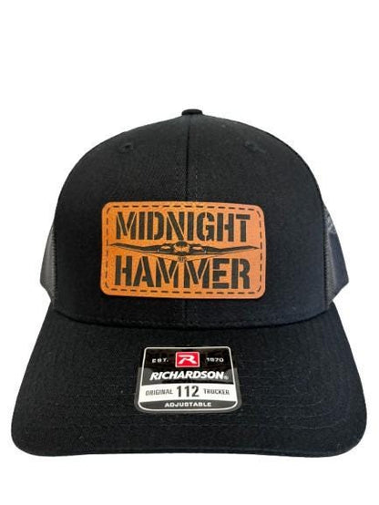 Midnight Hammer B-2 Stealth Jet Hat: Patriotic USA Flag Leather Patch Trucker
