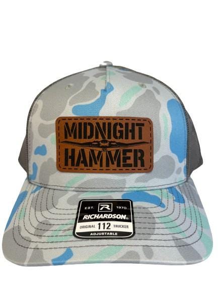 Midnight Hammer B-2 Stealth Jet Hat: Patriotic USA Flag Leather Patch Trucker