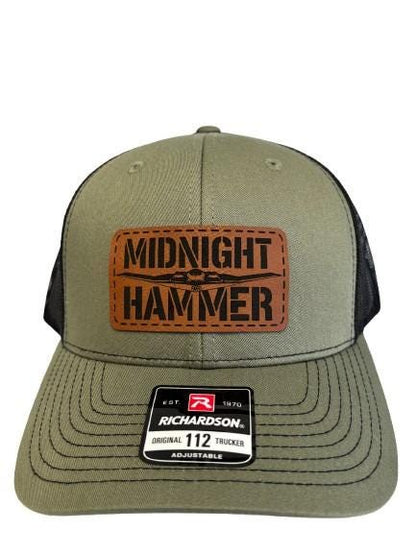 Midnight Hammer B-2 Stealth Jet Hat: Patriotic USA Flag Leather Patch Trucker