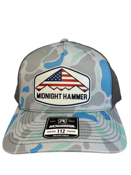 Midnight Hammer B-2 Stealth Jet Hat: Patriotic USA Flag Leather Patch Trucker