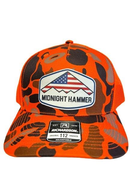 Midnight Hammer B-2 Stealth Jet Hat: Patriotic USA Flag Leather Patch Trucker