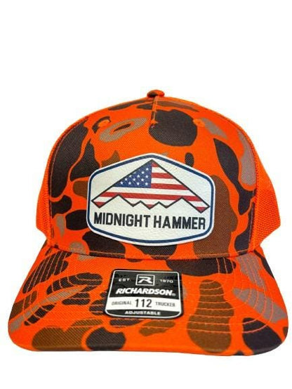 Midnight Hammer B-2 Stealth Jet Hat: Patriotic USA Flag Leather Patch Trucker