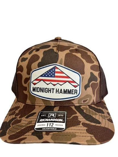 Midnight Hammer B-2 Stealth Jet Hat: Patriotic USA Flag Leather Patch Trucker