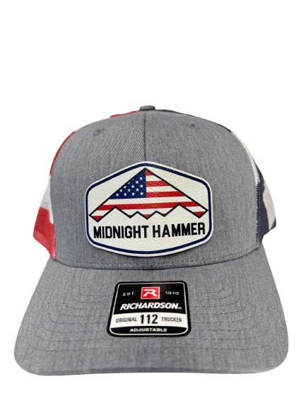 Midnight Hammer B-2 Stealth Jet Hat: Patriotic USA Flag Leather Patch Trucker