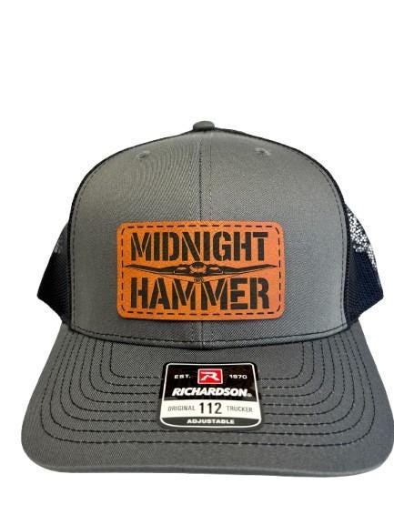 Midnight Hammer B-2 Stealth Jet Hat: Patriotic USA Flag Leather Patch Trucker