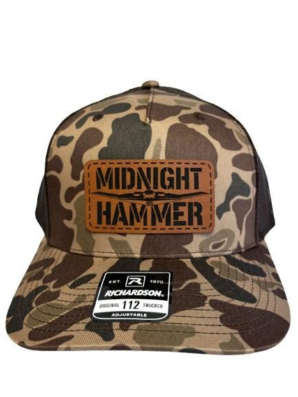 Midnight Hammer B-2 Stealth Jet Hat: Patriotic USA Flag Leather Patch Trucker