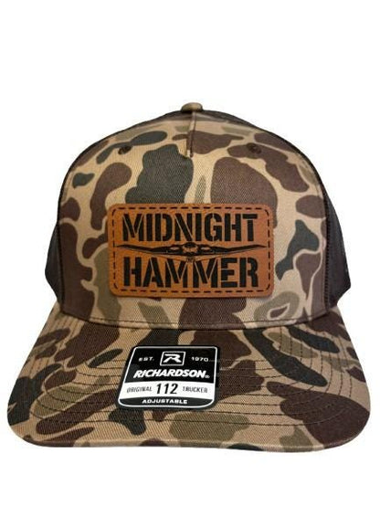 Midnight Hammer B-2 Stealth Jet Hat: Patriotic USA Flag Leather Patch Trucker
