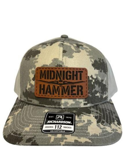 Midnight Hammer B-2 Stealth Jet Hat: Patriotic USA Flag Leather Patch Trucker