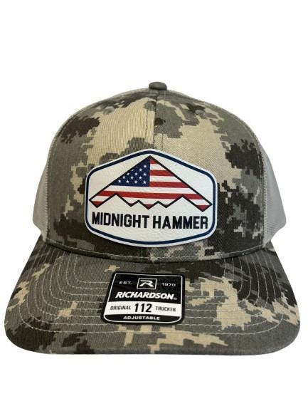 Midnight Hammer B-2 Stealth Jet Hat: Patriotic USA Flag Leather Patch Trucker