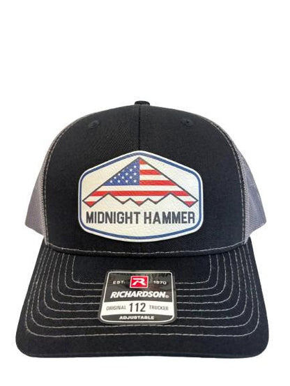 Midnight Hammer B-2 Stealth Jet Hat: Patriotic USA Flag Leather Patch Trucker