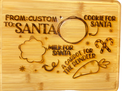 Personalized Santa Cookies & Milk for Santa Tray - Wooden Reindeer Treat Board