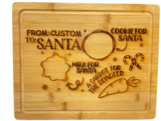 Personalized Santa Cookies & Milk for Santa Tray - Wooden Reindeer Treat Board