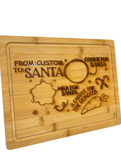 Personalized Santa Cookies & Milk for Santa Tray - Wooden Reindeer Treat Board