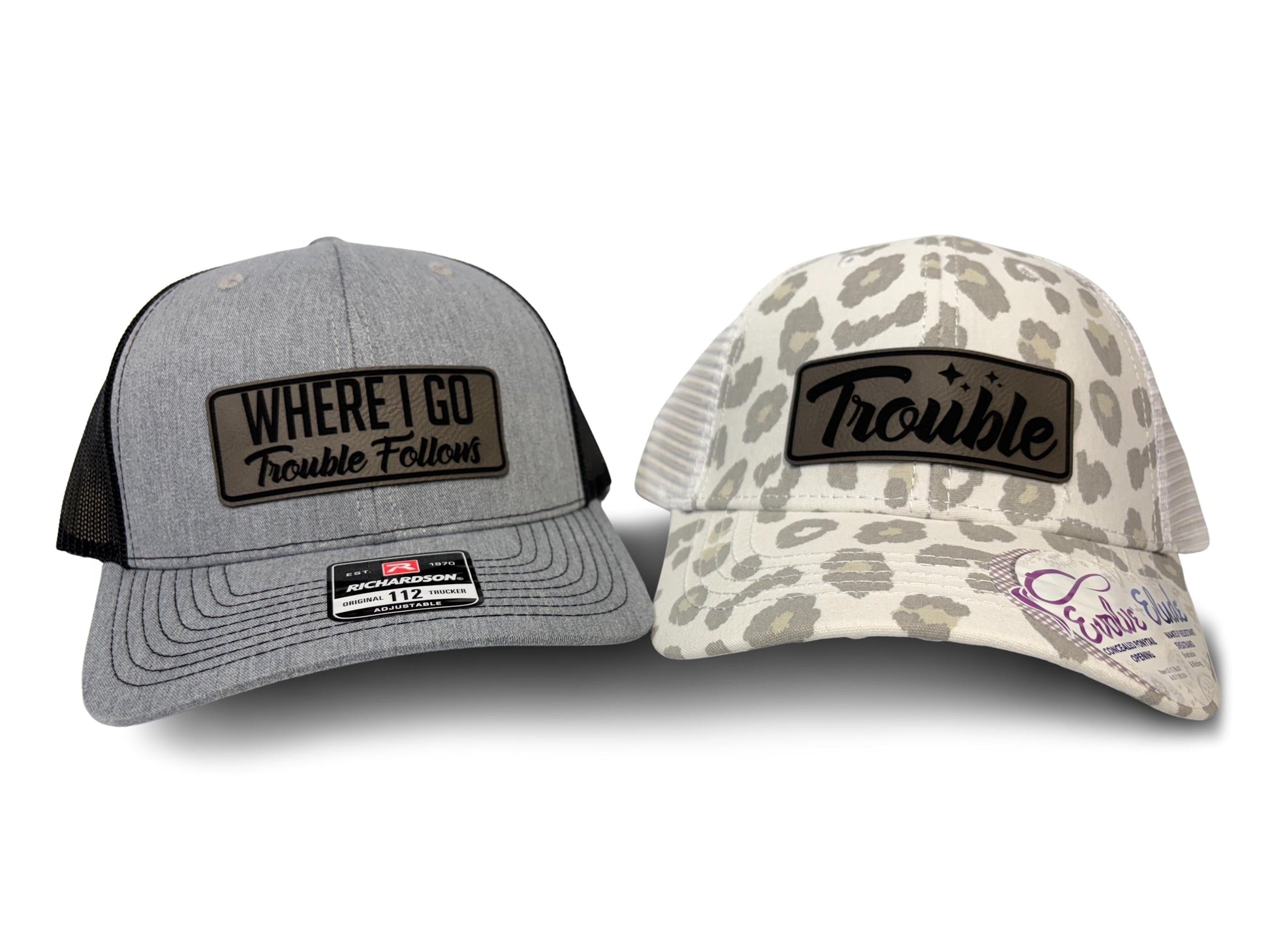 Matching Couple Hats: "Where I Go Trouble Follows" Trucker Hats