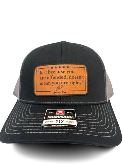 Just Because You Are Offended Doesn’t Mean You Are Right – Trucker Hat | Inspirational Quote by Charlie Kirk | Adjustable Snapback Mesh Cap